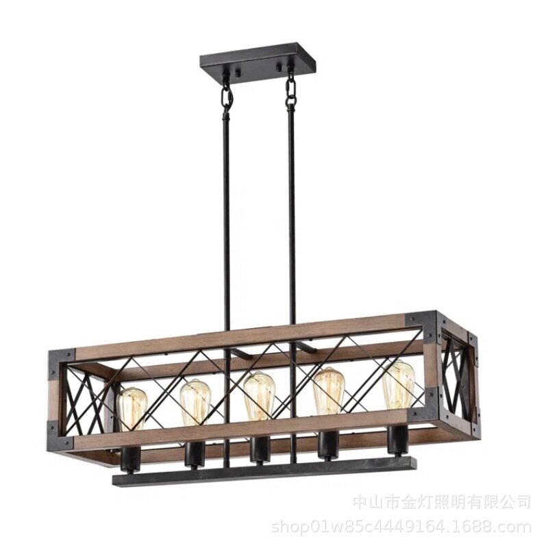 美式复古工业风木铁艺吊灯