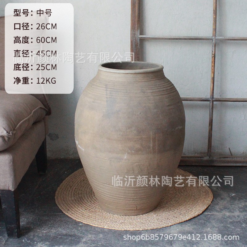 民俗装饰陶瓶大罐落地花瓶粗陶罐大号土瓶土陶泥罐瓦罐陶缸插干支