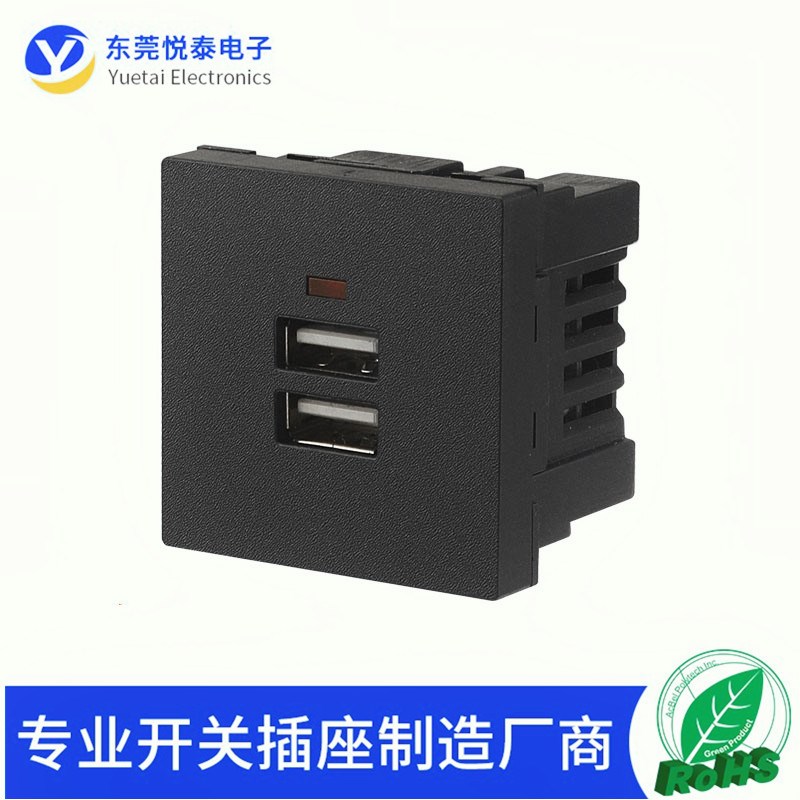 嵌入式USB电源插座USB双接口桌面插座 45*45mm充电AC电源插座模块