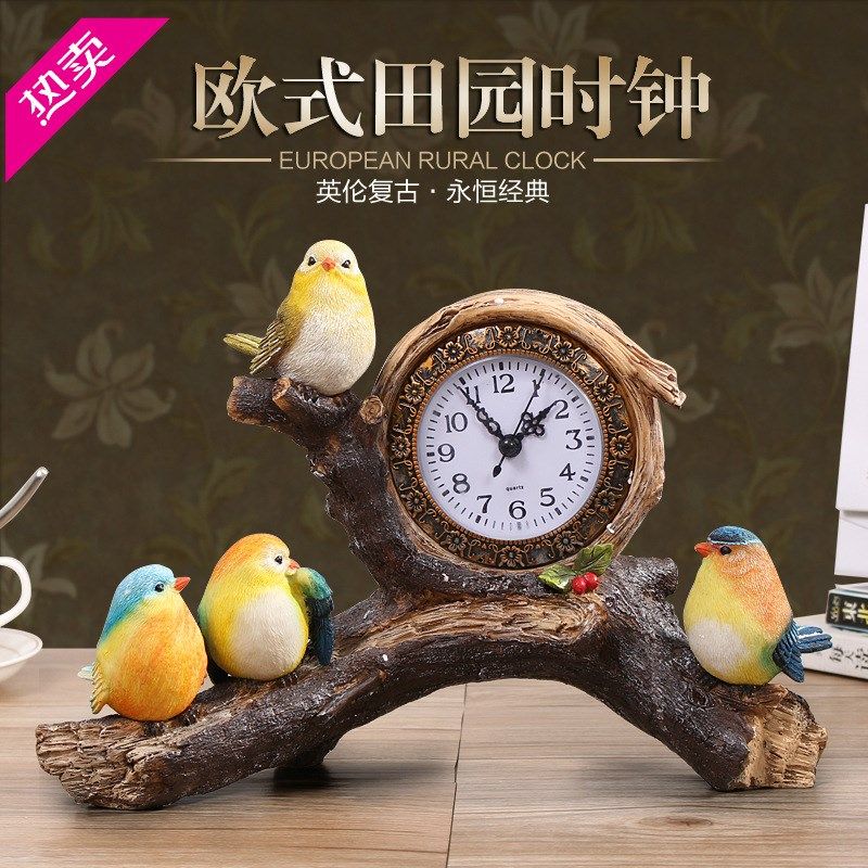 装饰家居时尚钟表座钟创意个性小鸟台钟客厅卧室床头静音时钟摆件