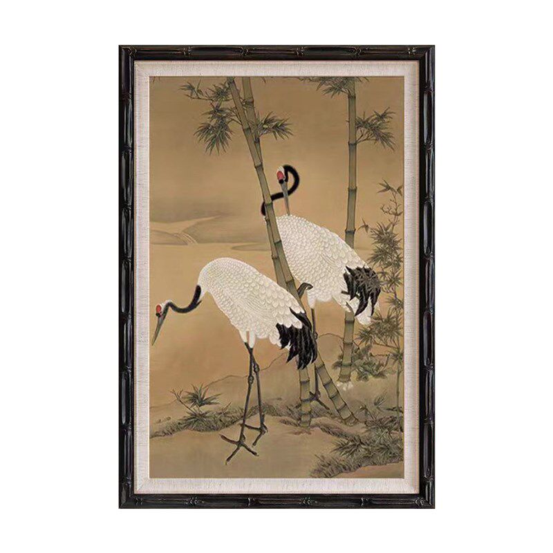 富竹鹤美新中式法中式挂画古风复古法式客餐厅玄关壁炉茶室书房