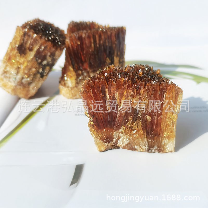 弘晶远水晶 天然琥珀色方解石矿标 琥珀色原石原矿矿标摆件