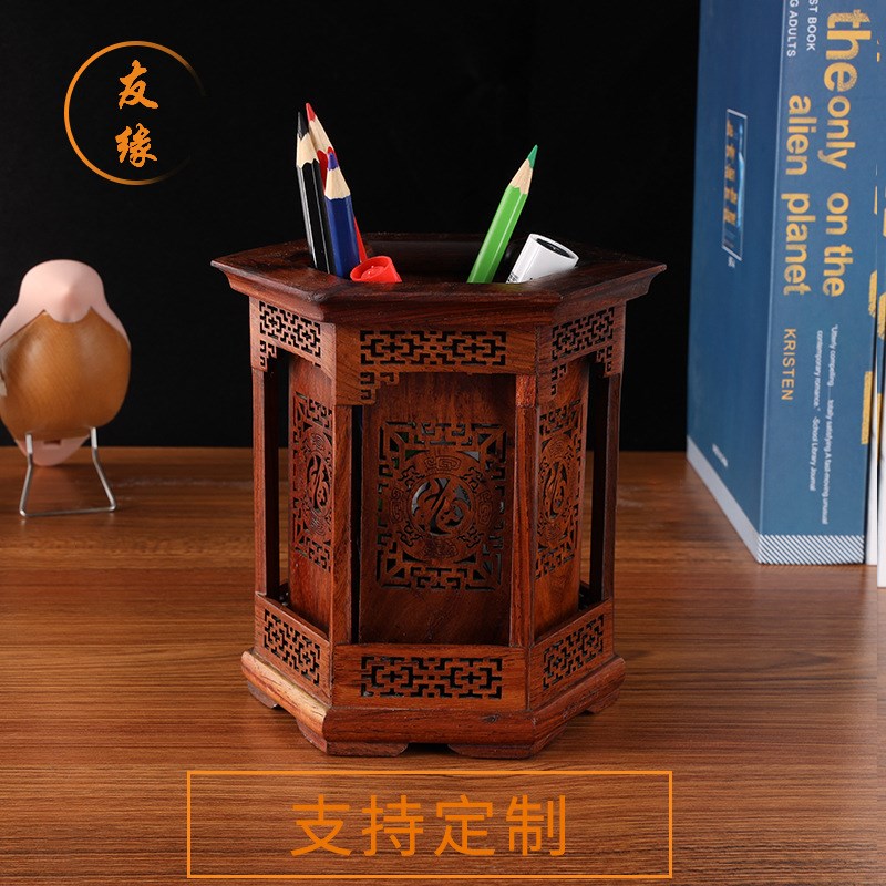 创意实木笔筒收纳办公桌面摆件多功能办公室用品 木质笔筒收纳盒