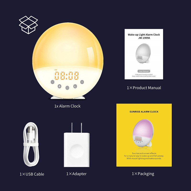 智能日出唤醒灯led闹钟 日落睡眠七彩变色氛围灯贪睡起床灯FM收音