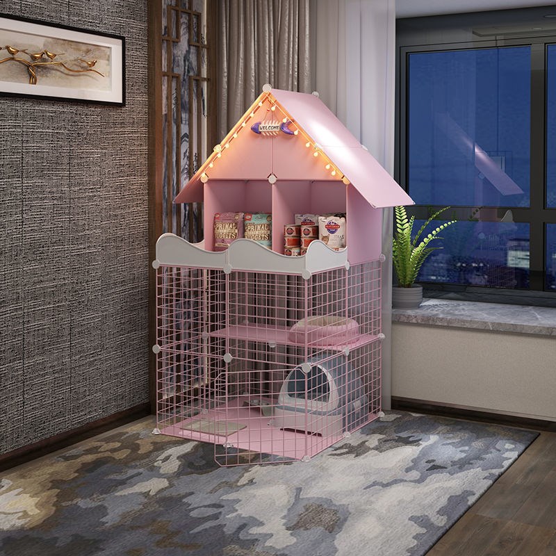 室内神器一体简易美少女铁网猫别墅小房子猫树粉色猫笼三层公寓型