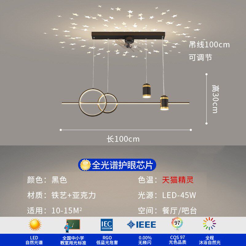 餐厅吊灯风扇灯2025新款长条餐桌吊扇灯现代简约饭厅吧台灯具