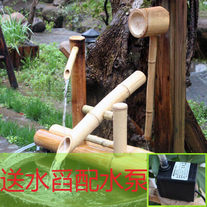 竹子架盆竹制添水惊器滴水车流水景观喷头僧都喷泉园艺日式惊鹿