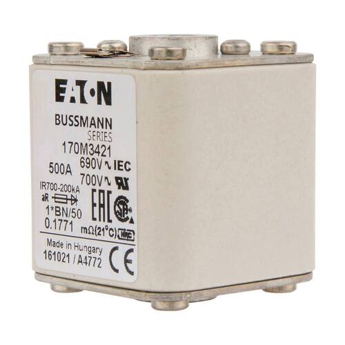 170M3421伊顿巴斯曼熔断器690VAC500A200KA分断力全范围GR熔断器