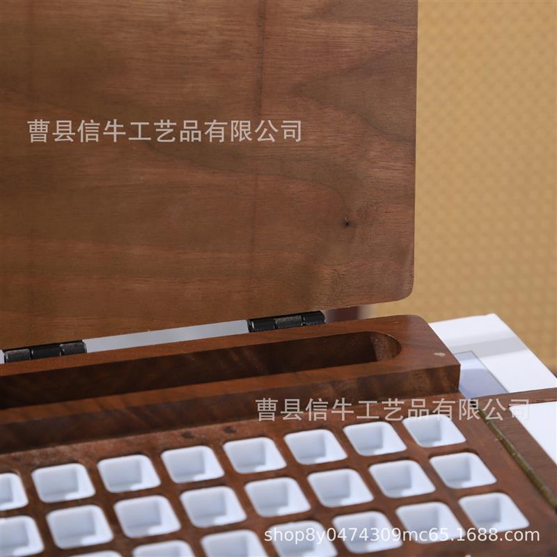 现货黑胡桃木可折叠颜料盒旅行木制调色盘美甲彩绘多格实木颜料盒