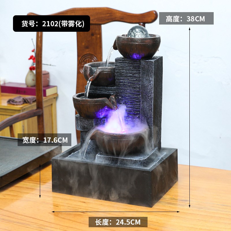 桌面流水摆件循环生财风水轮水车茶台小型喷泉水晶球