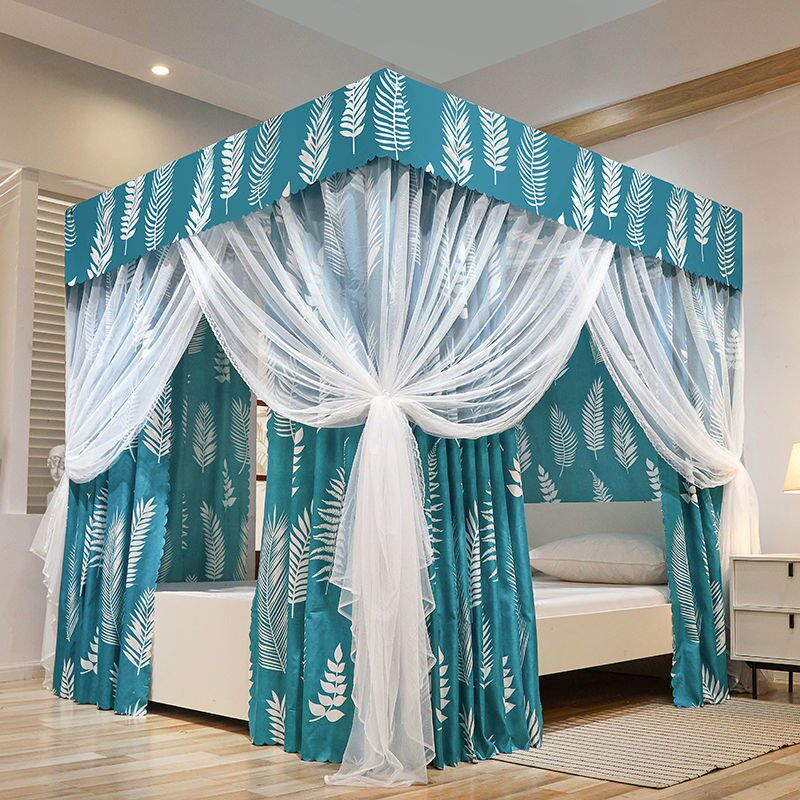 物理遮光加厚床帘蚊帐一体式床幔通用三开门公主风落地防尘全封闭