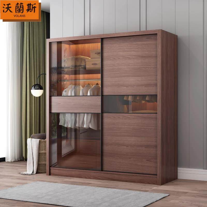 衣柜推拉门现代简约经济型家用卧室移滑门储物柜子收纳北欧大衣橱