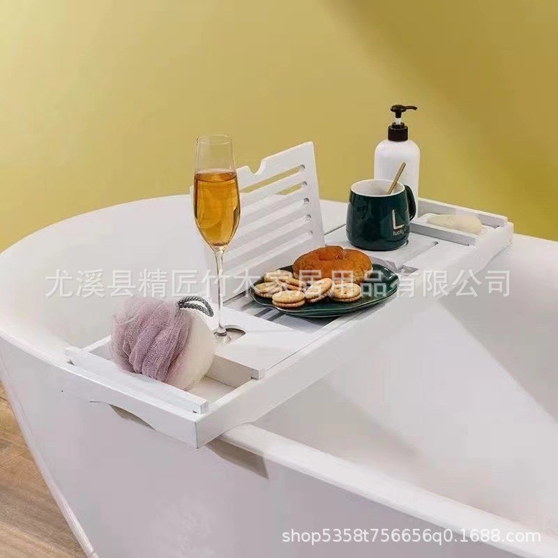 竹制防滑可伸缩浴缸架浴室浴盆木桶泡澡收纳支架卫生间浴缸置物架