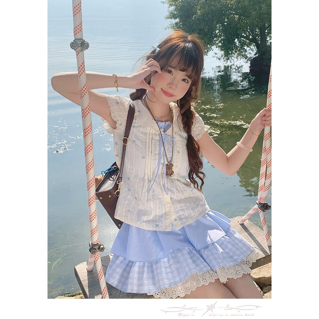 甜美海屿风铃碎花假两件
