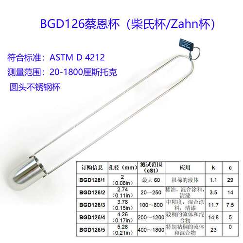 标格达BGD126蔡恩杯柴氏杯Zahn杯 ASTMD4212设计油墨粘度杯