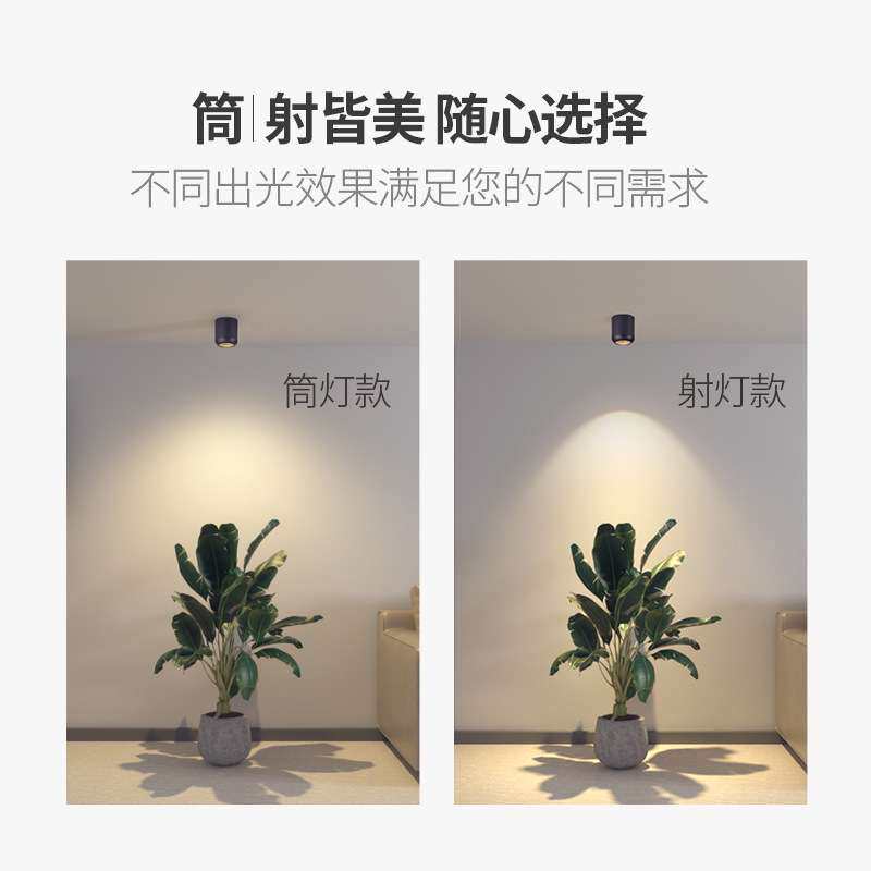 明装射灯led圆形天花小筒灯吸顶式家用客厅无主灯创意深防眩射灯