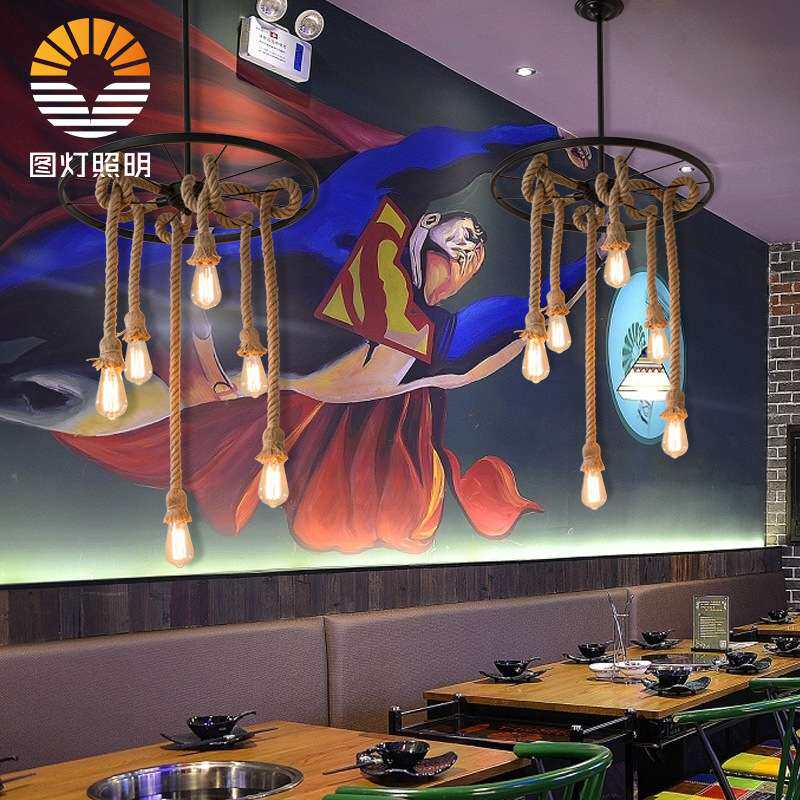 麻绳吊灯复古工业风服装店火锅店网咖创意美发奶茶店吧台餐厅吊灯