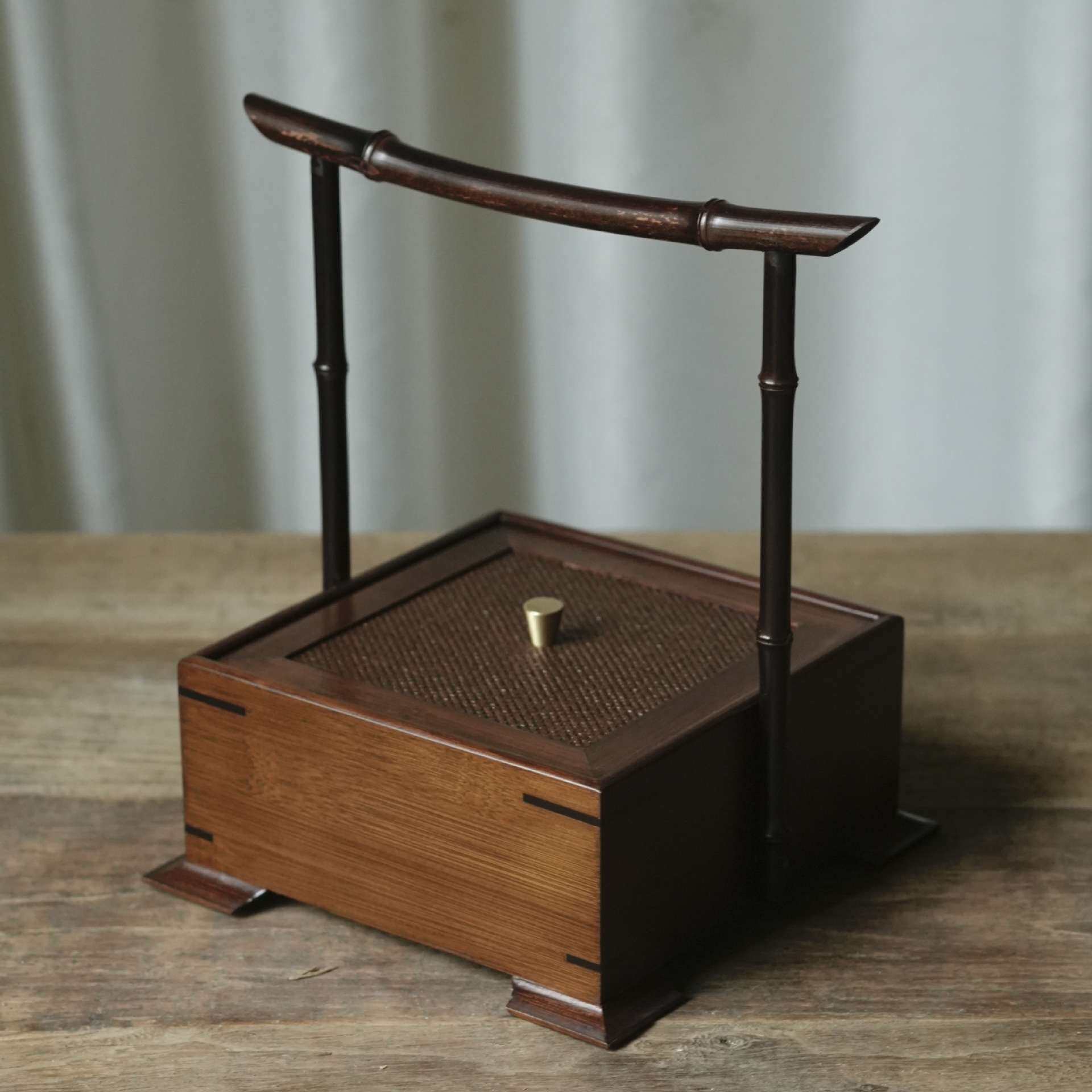 紫竹藤面食盒多层手提双层提箱野餐蓝水果茶点盘茶具收纳盒文玩首