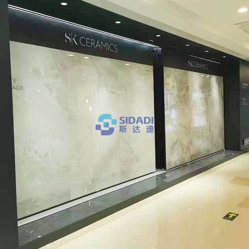 连纹岩板推拉展示架瓷砖样品展示柜铝型材滑轨金属可移动展示柜