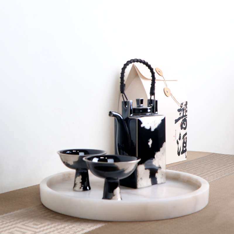 中古新中式大理石水果盘摆件茶具茶盘组合装饰样板间书房托盘套装