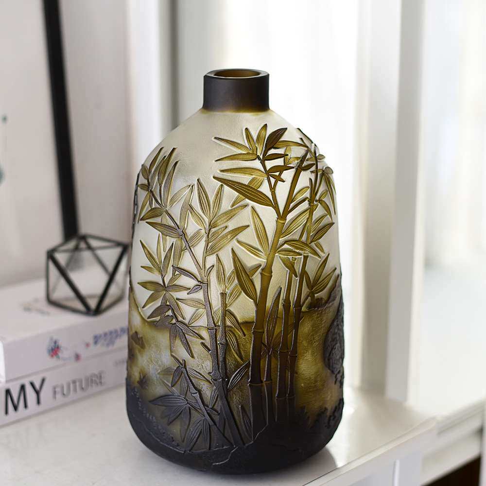 出外贸Galle手工雕刻葛蕾艺术花瓶插花客厅家居装饰摆件工艺品