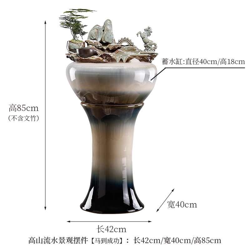落地流水生财喷泉景观摆件家居流水生财摆件风水摆件手工彩绘现货