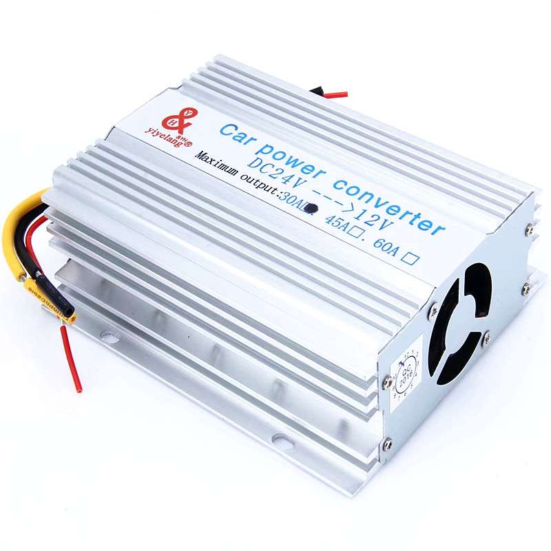 车载电源24V转12V 24V音响改装汽车转换器银白色 30A铝壳带风扇