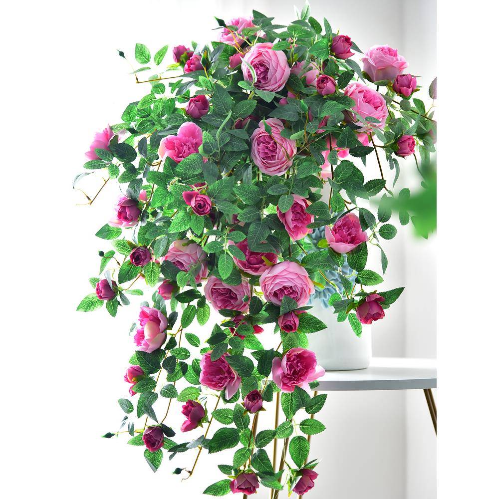 玫瑰花造景假花藤条装饰吊花墙面挂墙壁吊篮绿植塑料藤蔓植物