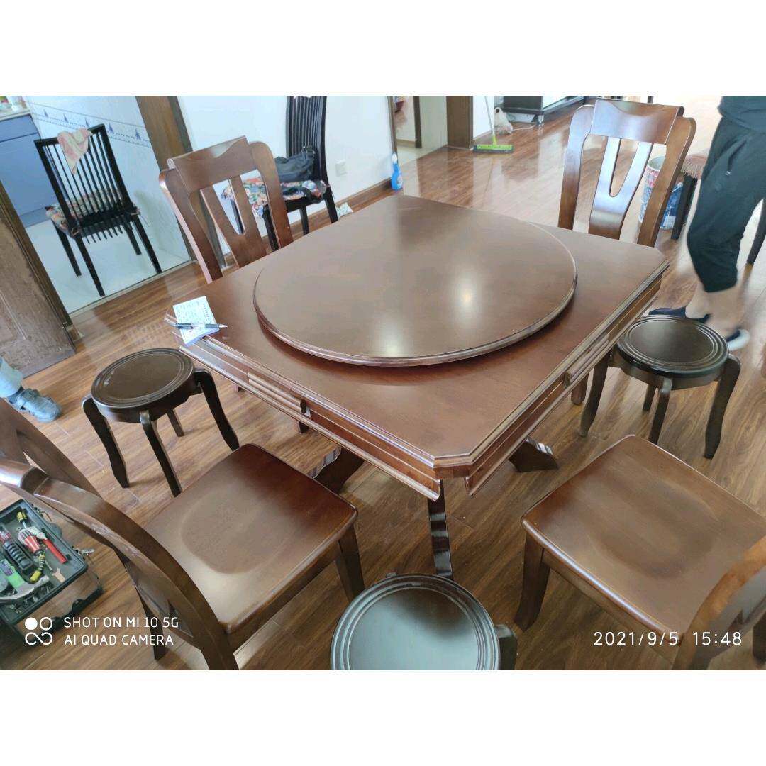 小户型圆桌 全折叠餐桌椅人米方桌变两用饭桌多功能12抽拉1.5实木