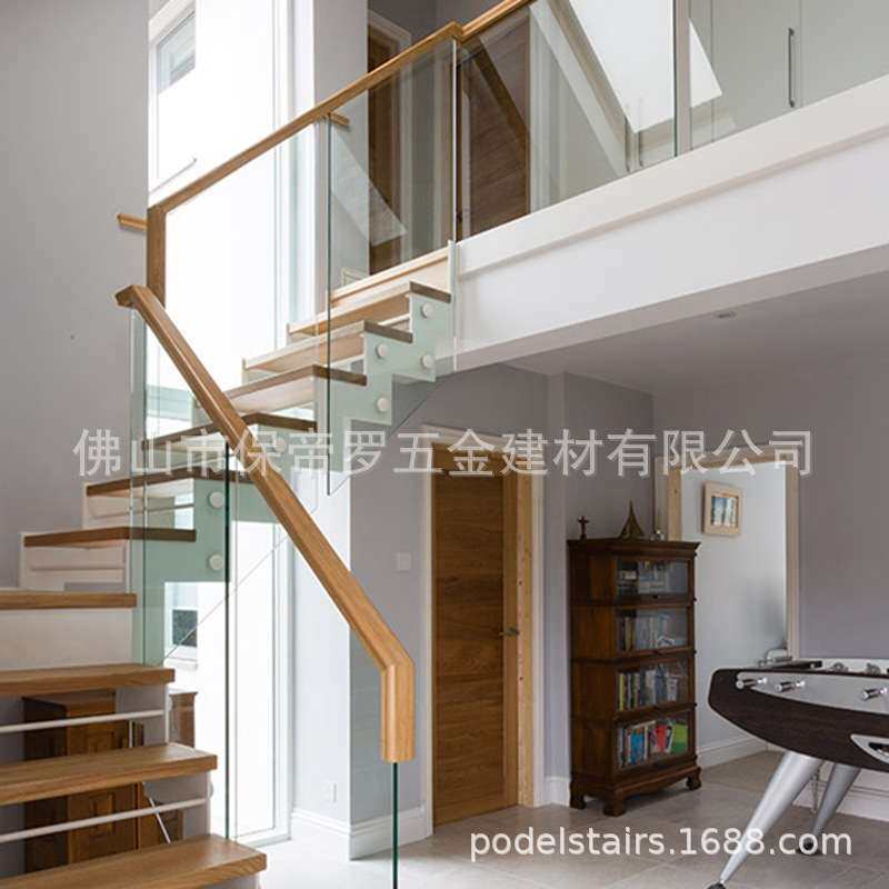 保帝罗楼梯栏杆玻璃护栏钢木楼梯铁艺 扶手橡木