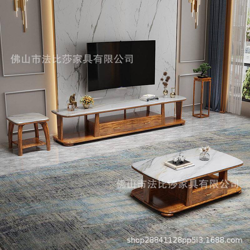 新中式乌金木大理石长方形茶几新款客厅现简约整装实木家用茶台