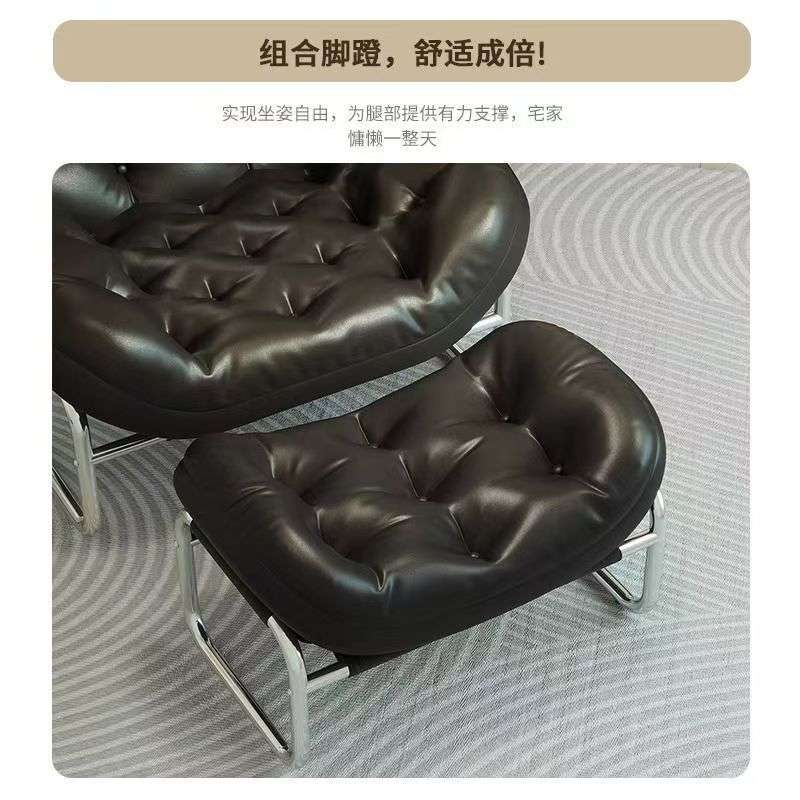 北欧风单人沙发椅客厅阳台铁艺沙发中古风纯色猫抓皮午休沙发铁艺