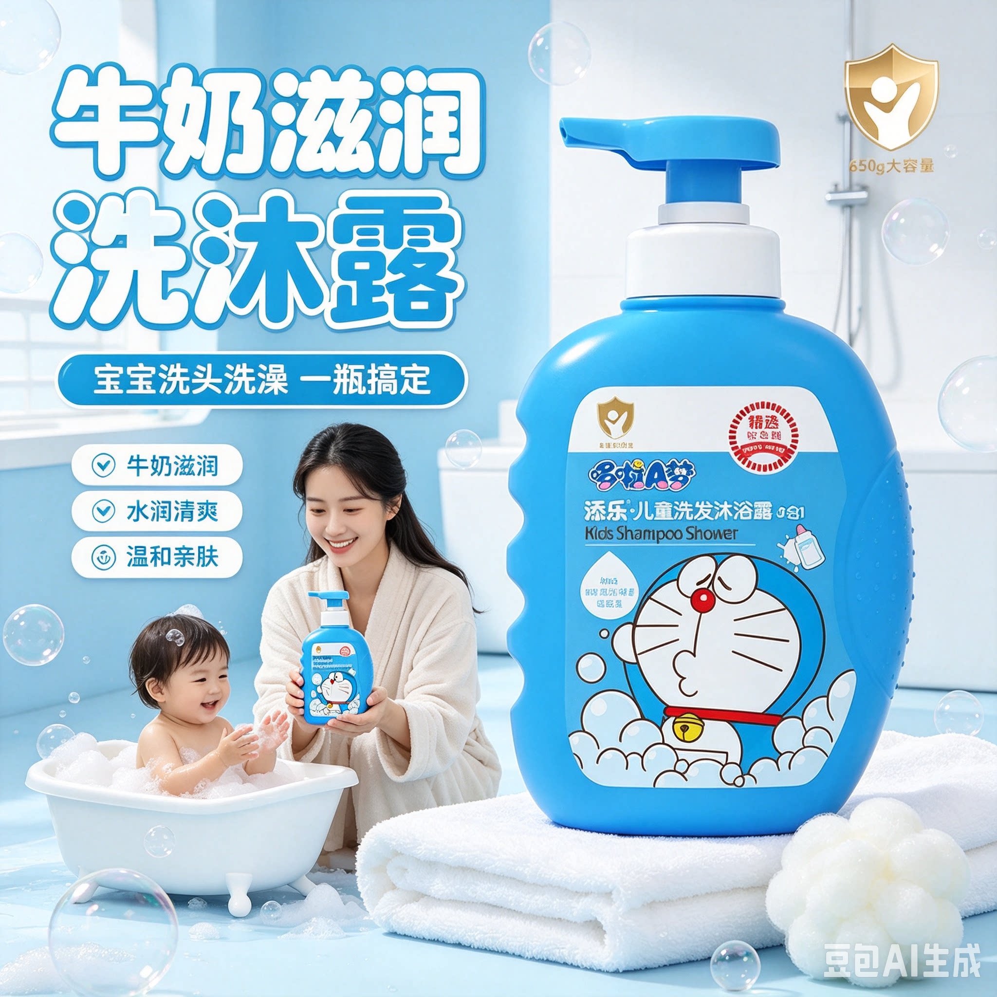 650g柔顺儿童洗发水沐浴露添乐哆啦A梦滋养亮泽顺滑洗发露二合一