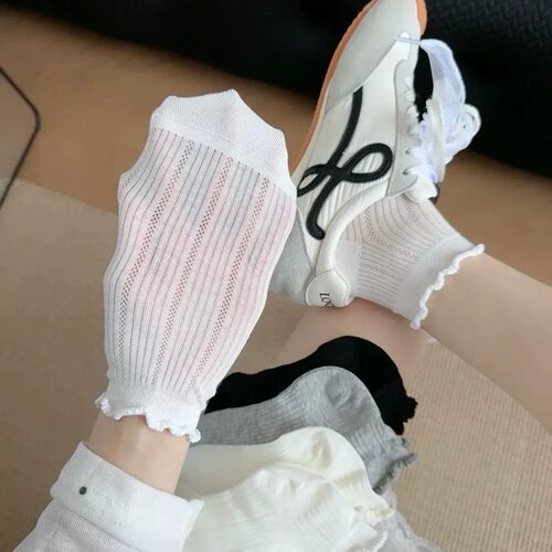 【下单立减50】白色袜子女短袜网眼透气夏季薄款简约花边袜子BW