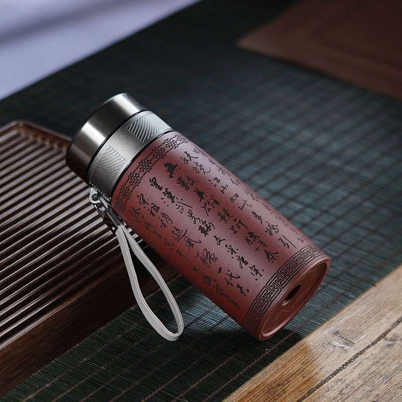 双层防烫高档紫砂杯网红热卖款办公杯泥绘保温杯便携杯子厂家