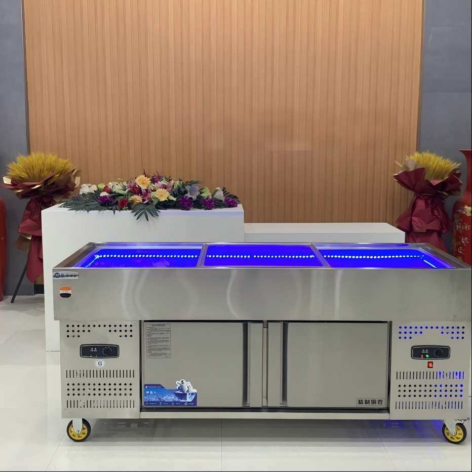 商用海鲜冰台展示柜超市不锈钢冰鲜台卧式饭店点菜柜冷藏冻保鲜柜