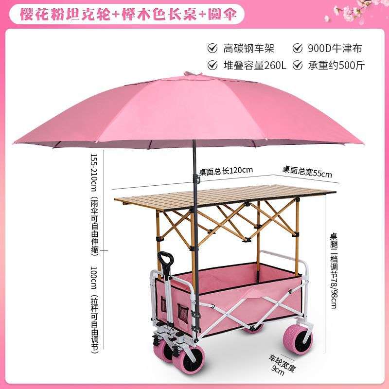 摆摊小推车购物露营野餐车折叠桌便携可升降夜市肠粉烤肠带遮阳伞