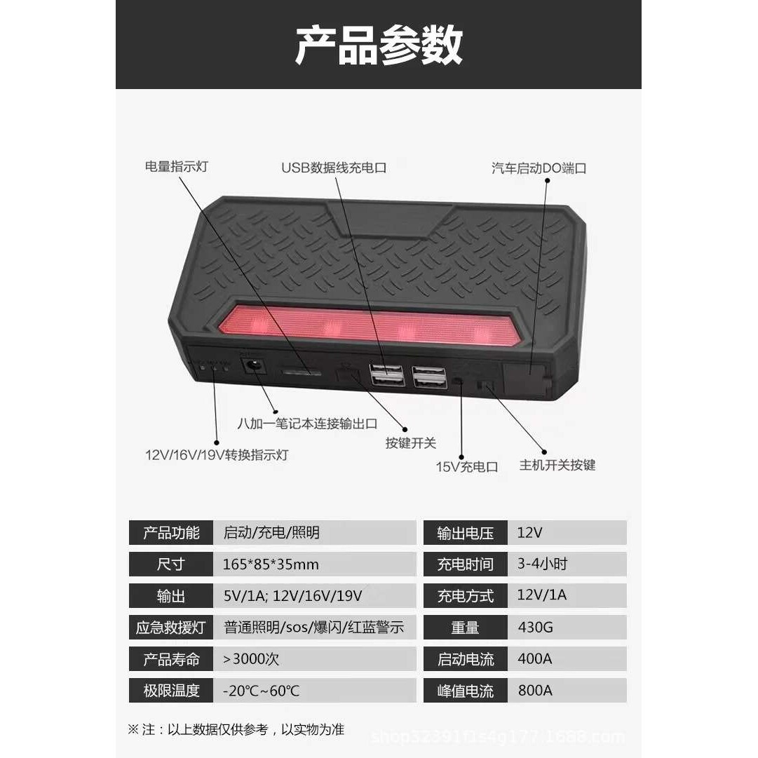 2024汽车12V应急启动器 车载多功能充电点火器 汽车应急启动电源