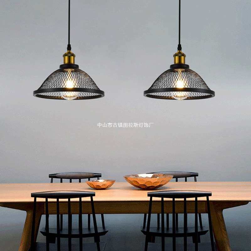 创意铁艺餐厅吊灯复古黑色中古风灯具厨房吧台灯饰单头灯具亚马逊