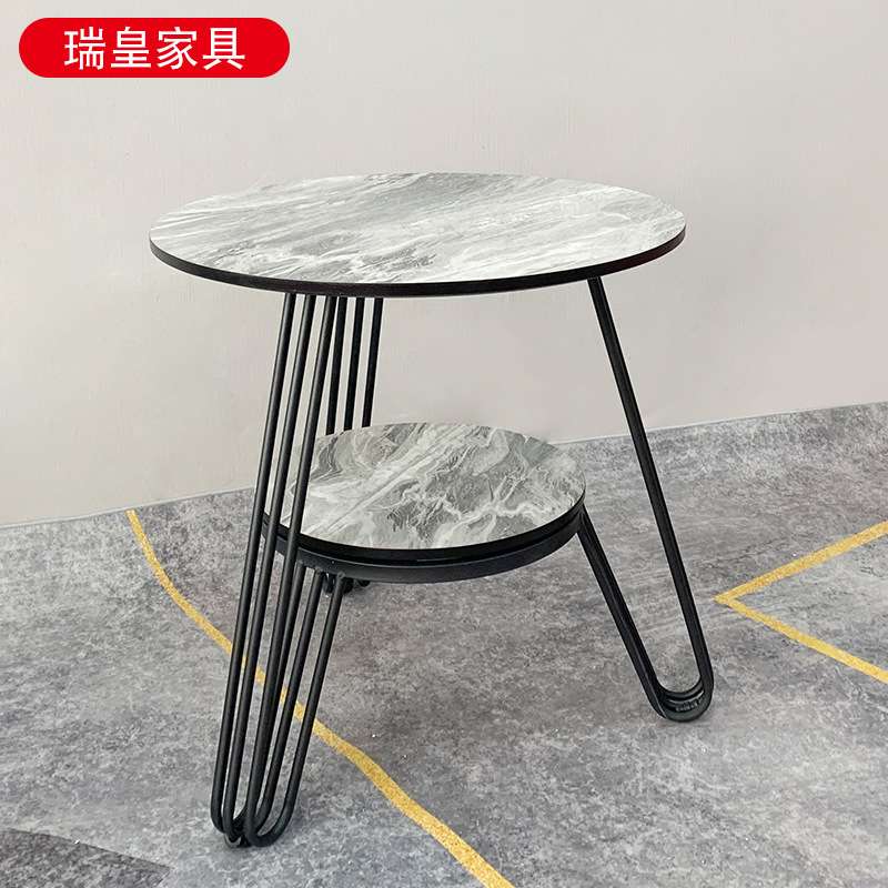 岩板圆形茶几家用小户型角几简约黑白色客厅阳台卧室床头多层边几
