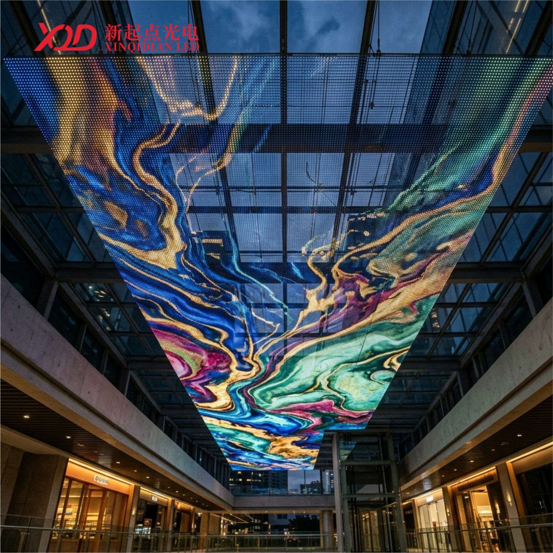 智能网格屏LED户外防水24V全彩H2020三灯P40高清柔性透明网格屏