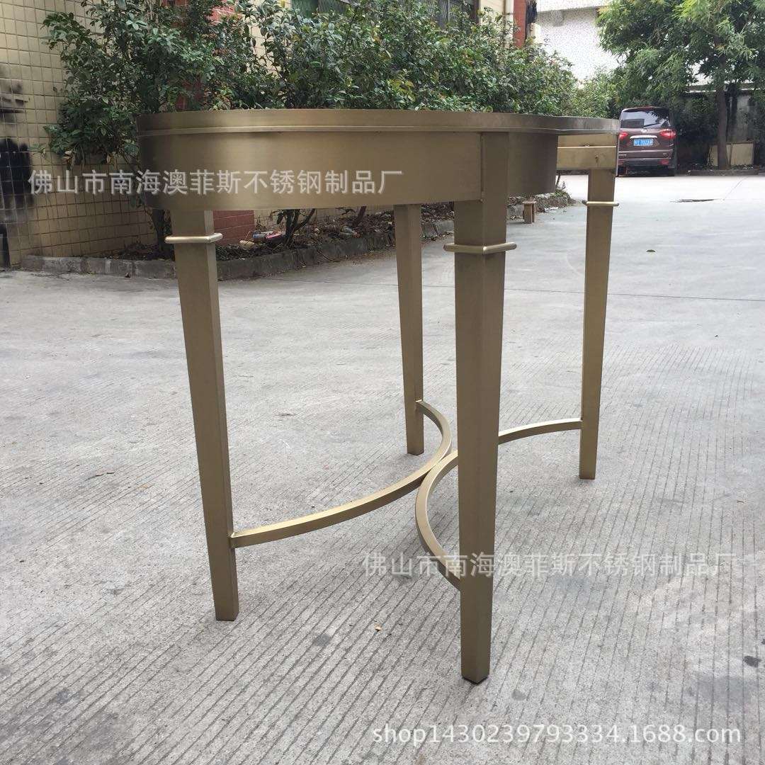 厂家不锈钢彩色椭圆形茶几架 大理石茶桌欧式多功能角几