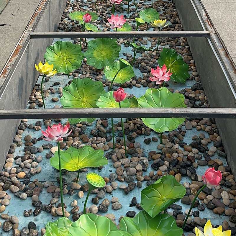 荷叶真荷花装饰铁艺搭配摆件创意莲花景观橱窗彩色莲叶旱景金属
