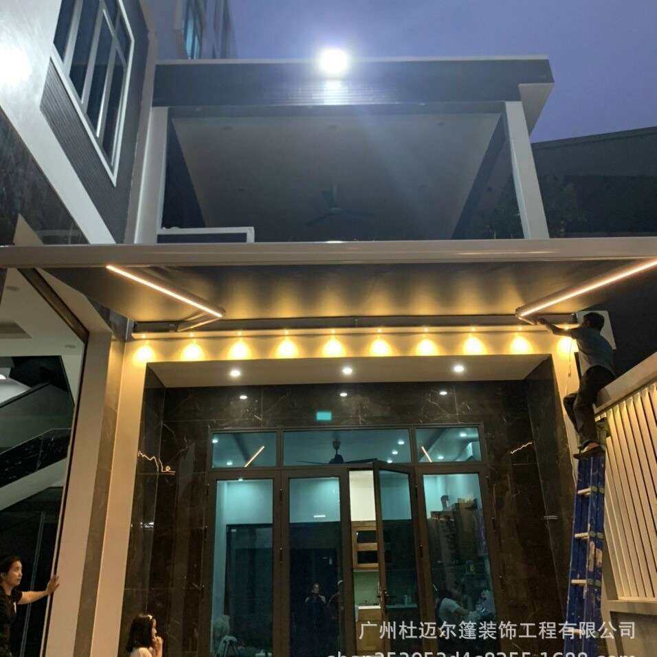 户外伸缩式雨棚遮阳棚电动门面门头庭院阳台折叠铝合金家用遮阳蓬