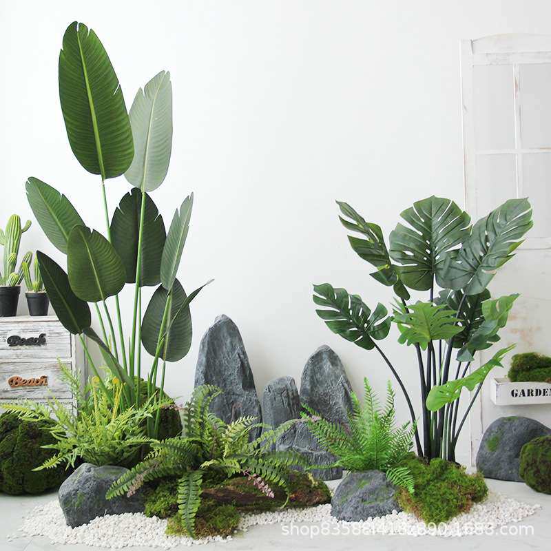 仿真龟背树旅人蕉植物天堂鸟绿植盆栽室内假盆景店面橱窗套装摆件