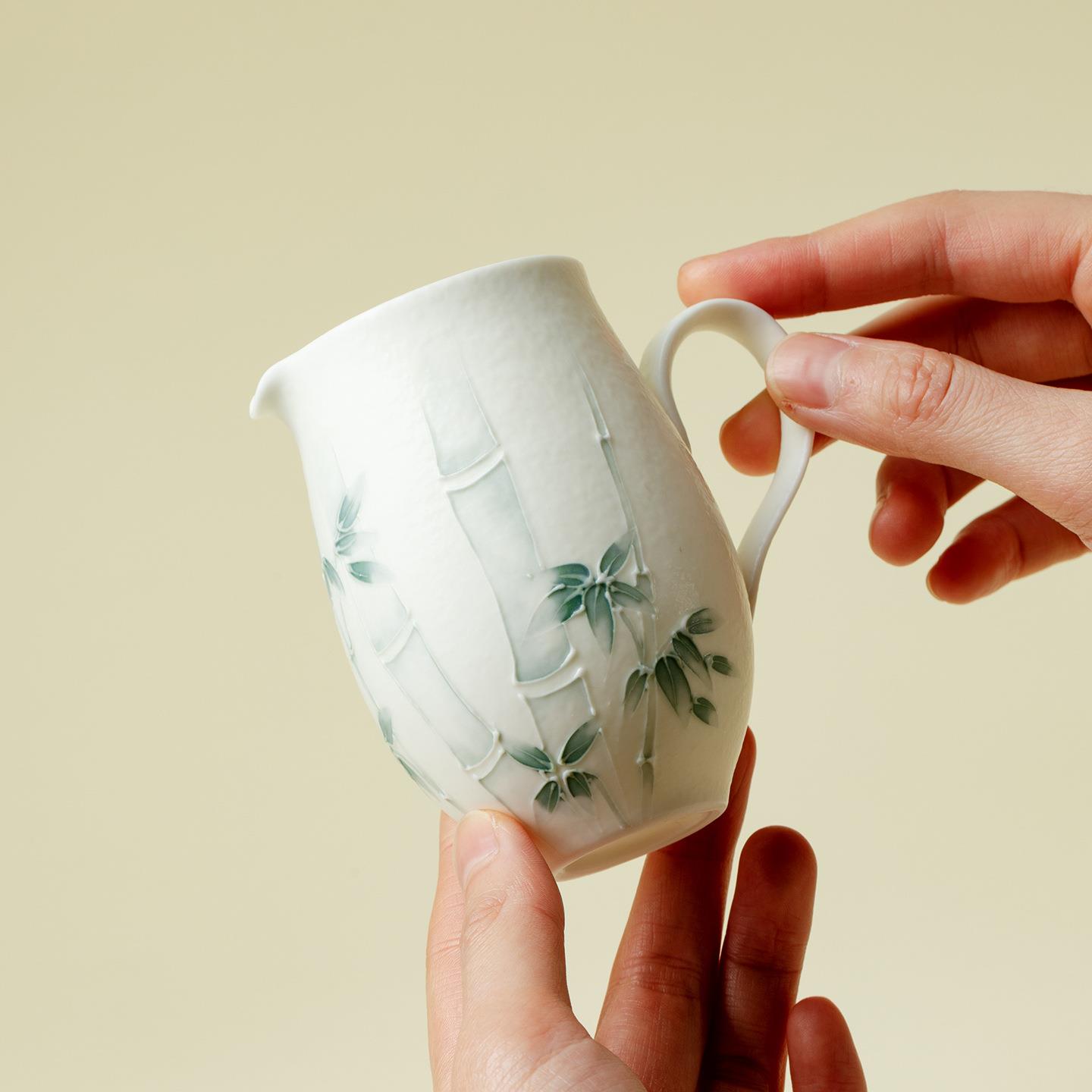 入野归松釉下手绘淡青竹影高端手工分茶器防烫家用手把公道杯茶海