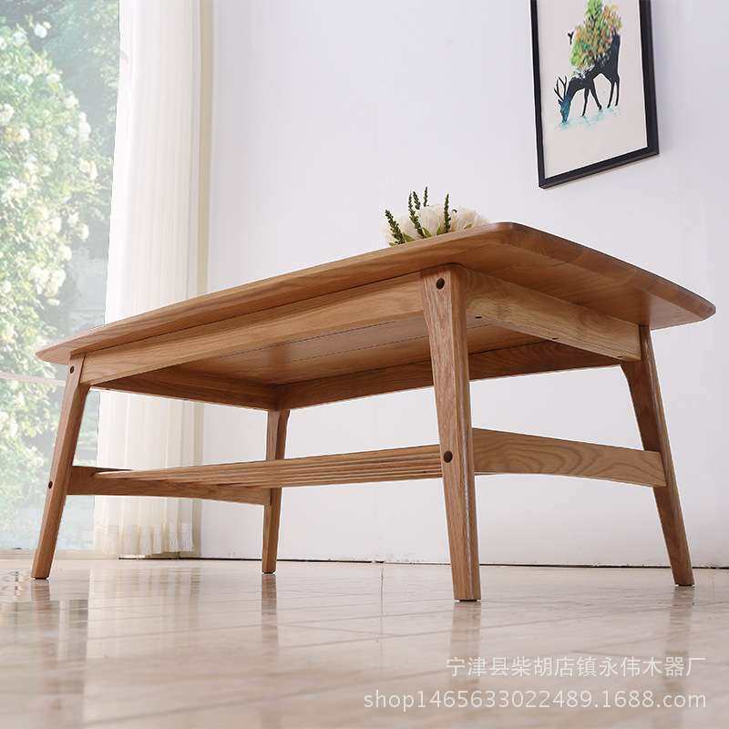 厂家直销北欧白橡木双层茶几现代简约实木环保小户型客厅家具