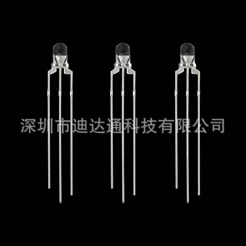 F3红翠绿双色透明共阴 3mm圆头三脚红翠绿双色 高亮led灯珠