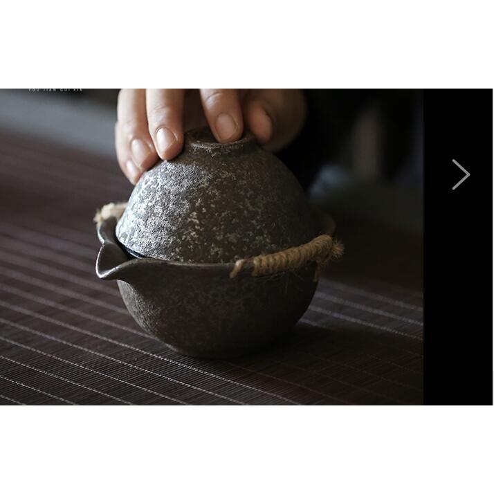 旅行功夫套粗陶一壶一杯快客杯铁锈釉手抓壶陶瓷简约旅行茶具套装