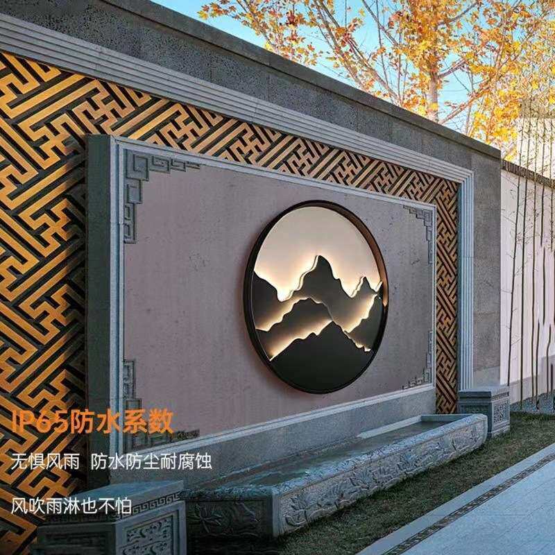 户外防水太阳能壁灯山形别墅大门口新中式庭院景观影壁墙装饰灯具
